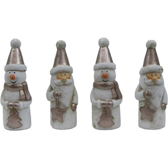 Papier Mache Snowmen & Santa in Hats Figurine - Set of 4
