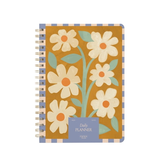 Papier To Go, Undated Daily Productivity Planner, Spiral, Hardcover, B5 Size - 7.1"" x 10"" inches, Painted Floral Print - In Bloom, Mustard