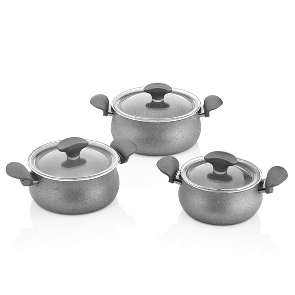 Papilla FRED 6-Piece Non-Stick Cookware Set Belly Casseroles with Lids Cast Aluminum Kitchen Cooking Set Stockpots Cooking Pots, Gray