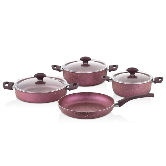 Papilla FRED Cast Aluminum 7-Piece Non-Stick Cookware Set Pots and Pans Set with Lids Nonstick Kitchen Cooking Sets Stockpots and Frying Pan, Fuchsia