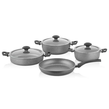 Papilla FRED Cast Aluminum 7-Piece Non-Stick Cookware Set Pots and Pans Set with Lids Nonstick Kitchen Cooking Sets Stockpots and Frying Pan, Gray