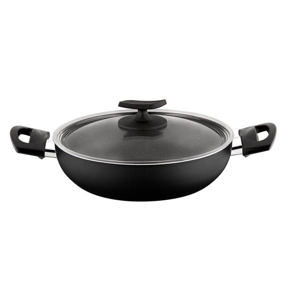 Papilla RAGNAR Eco Sunday Non-Stick Low Stockpot with Glass Lid 2.5 Qt (2.4 L) Forged Aluminum Nonstick Stock Pot for Cooking Soup Pot Casserole, Black