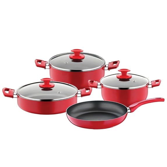 Papilla REDIO 7-Piece Non-Stick Cookware Set with Lids Cast Aluminum Pots and Pans Set Kitchen Cooking Set Stockpots Cooking Pots Casseroles Frying Pan, Red