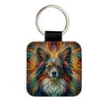 thumbnail image 1 of Papillion Dog Abstract Art Faux Leather Square Keychain, 1 of 7