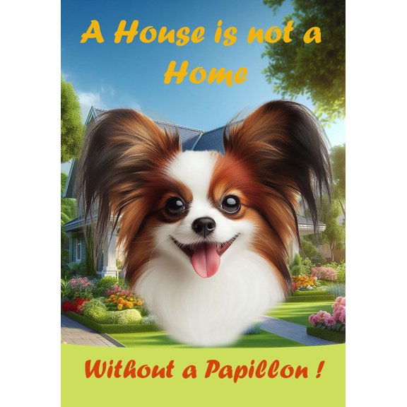 Papillion R/W - Best of Breed A House is Not a Home Outdoor House Flag 28" x 40" Mailbox Flag Dog Flag