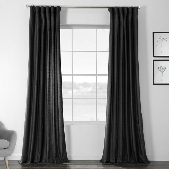Papillon Black Designer Shantung Faux Silk Curtain (1 Panel), Papillon Black, 50W X 84L