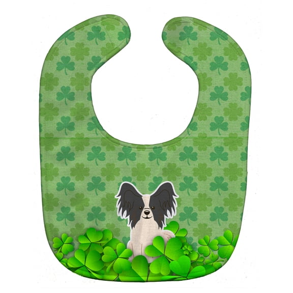 Papillon Black White Shamrocks Baby Bib