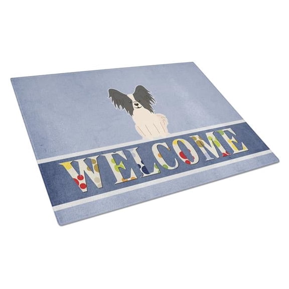Papillon Black & White Welcome Glass Cutting Board - Large