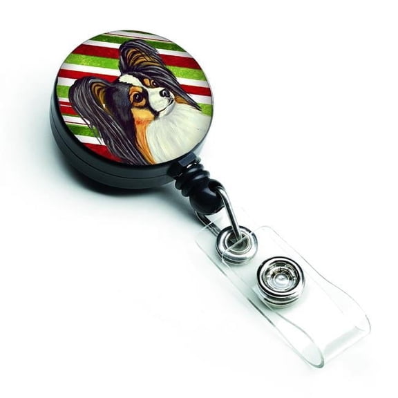 Papillon Candy Cane Holiday Christmas Retractable Badge Reel
