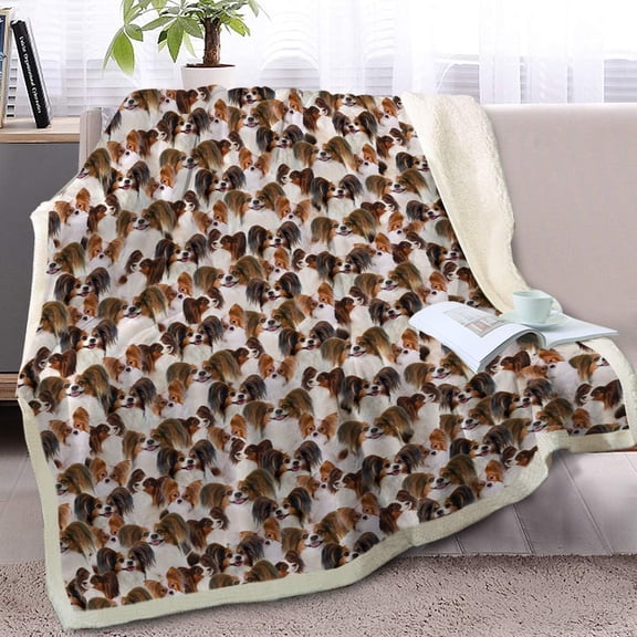 Papillon Dog Blanket Cute Animal Fleece Blanket Shepherd Dog Plush Blanket Soft Sherpa Blanket for Bed and Couch Papillon Dog Lover Gifts (Twin Size, 60 x 80 Inches)