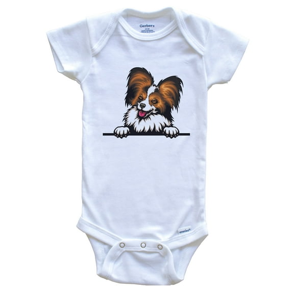 Papillon Dog Breed Cute Baby Bodysuit v2, 6-9 months white
