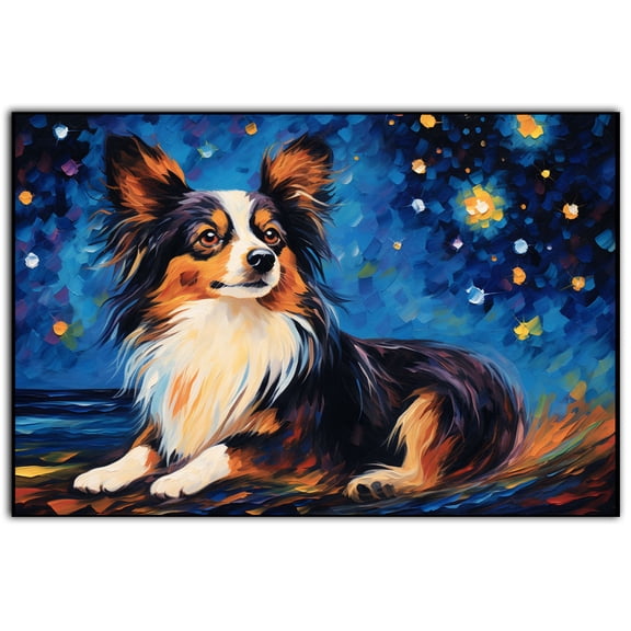 Papillon Dog Canvas Prints of Starry Night Paintings Reproduction Post-Impressionism Artwork Framed Wall Art for Living Room Home decorations