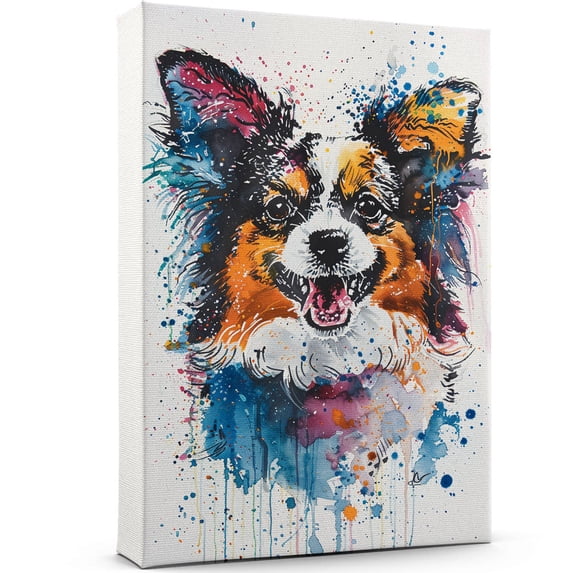 Papillon Dog Canvas Wall Art Prints,Watercolor Dog Art Canvas Painting Poster,Pet Canvas Painting Puppy Artwork 8x12 inches
