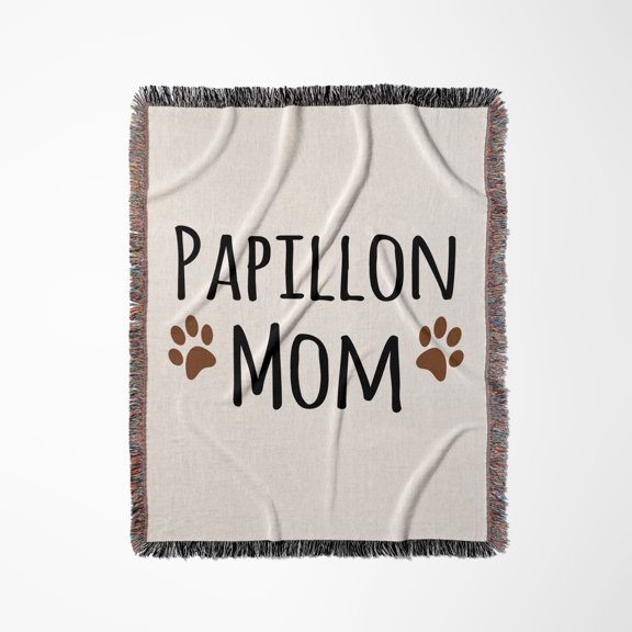 Papillon Dog Mom - Doggie By Breed - Muddy Brown Paw Prints - Doggy Lover Proud Pet Owner Mama Love, Woven Blanket