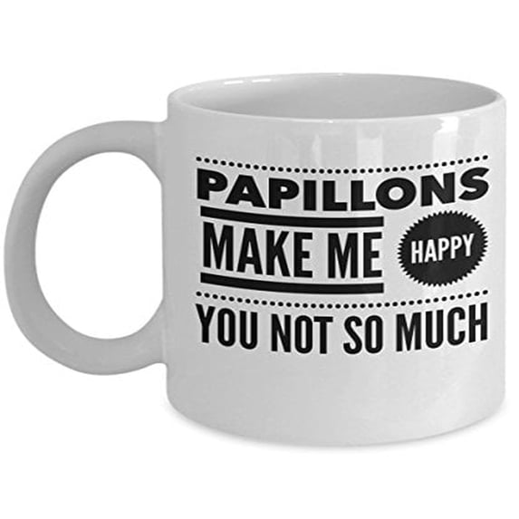 Papillon Dog 11 oz Coffee Mug - Papillons Make Me Happy White Ceramic Gift