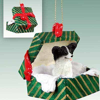 Papillon Gift Box Christmas Ornament Black-White - DELIGHTFUL!