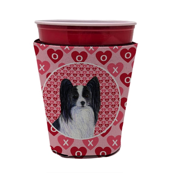 Papillon Hearts Love and Valentines Day Red Cup Hugger
