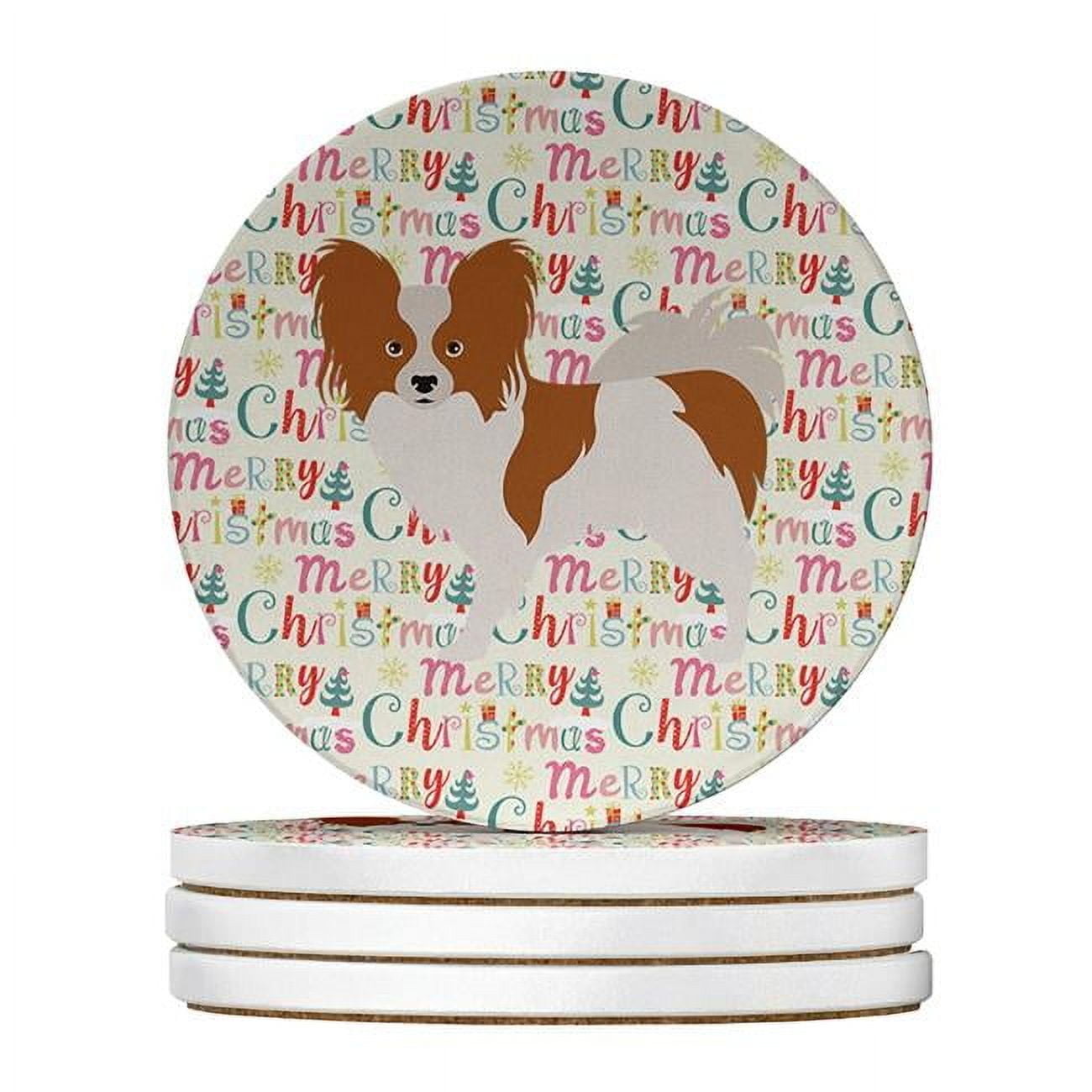Papillon Merry Christmas Large Sandstone Coasters Pack of 4 4 in x 4 in