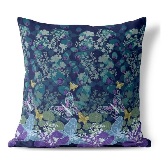 Papillon Paradise Indoor/Outdoor Pillow with Removable Cover in Blue 16x16