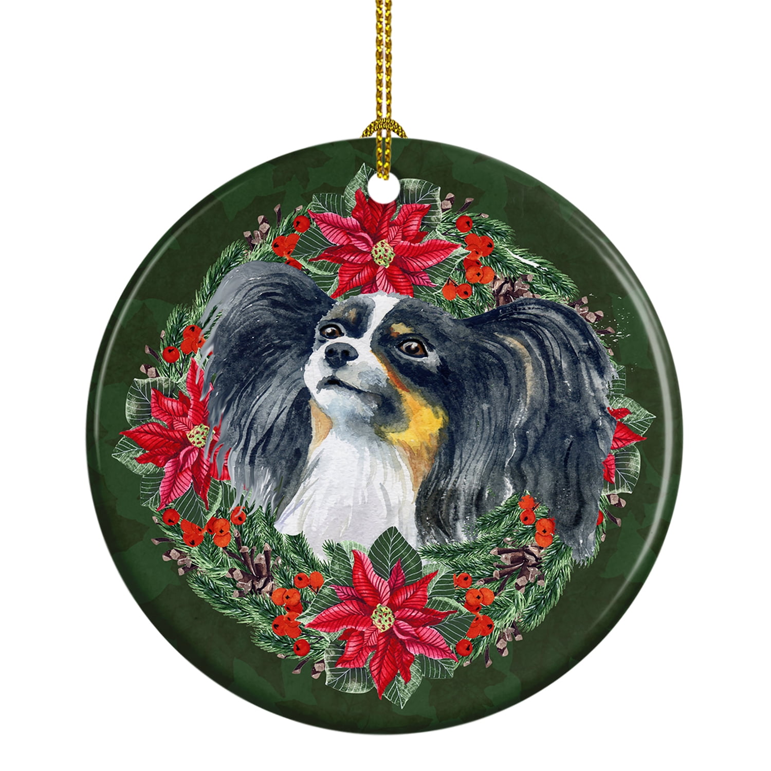 Papillon Poinsetta Wreath Ceramic Ornament 2.8 in x 2.8 in