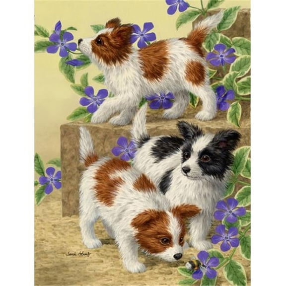 Papillon Pups Flag Canvas House Size