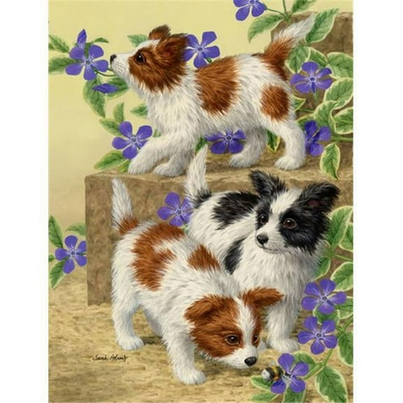 Papillon Pups Flag Garden Size