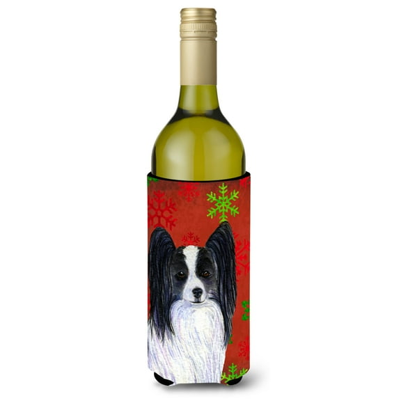 Papillon Red and Green Snowflakes Holiday Christmas Wine Bottle Hugger