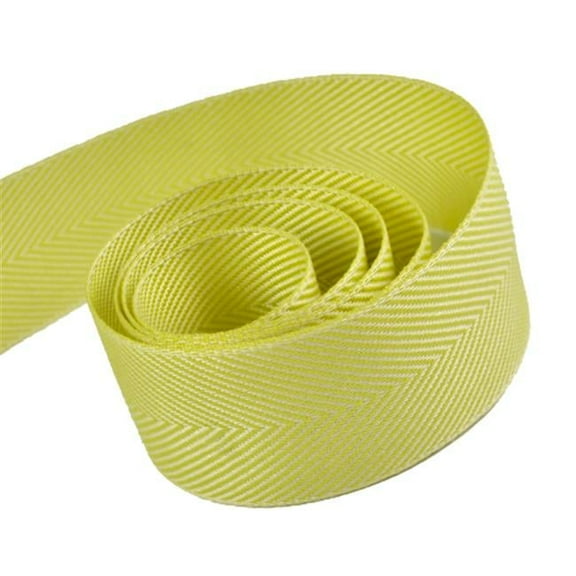 Papillon Ribbon & Bow R097015-38-0029-0528 1.5 in. 50 Yards Charming Chevron Ribbon With Monofilament Edge- White & Lemon Grass