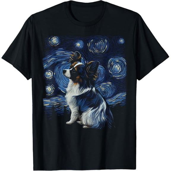 Papillon Starry Night T-Shirt – Cute Dog Lover Gift Graphic Tee