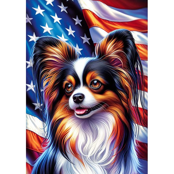 Papillon Tri - Best of Breed DCR Patriotic III Outdoor Garden Flag Mailbox Flag 12" x 17"