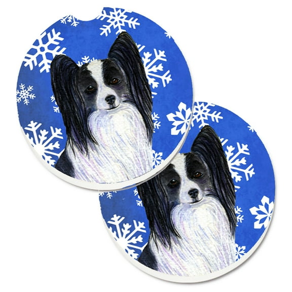 Papillon Winter Snowflakes Holiday Set of 2 Cup Holder Car Coasters