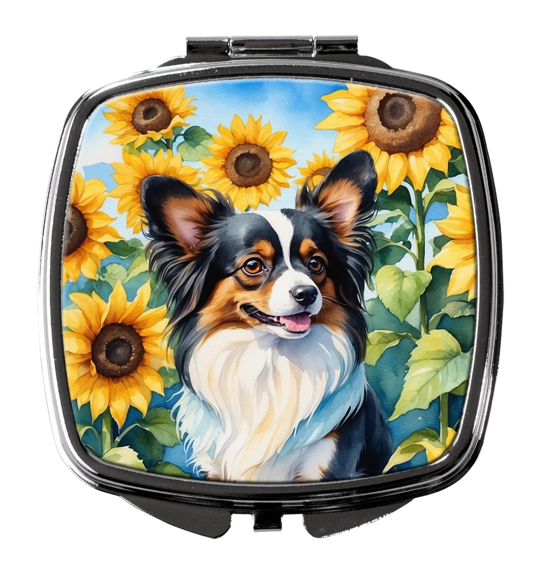 Papillon in Sunflowers Compact Mirror 2.75 in x 3 in