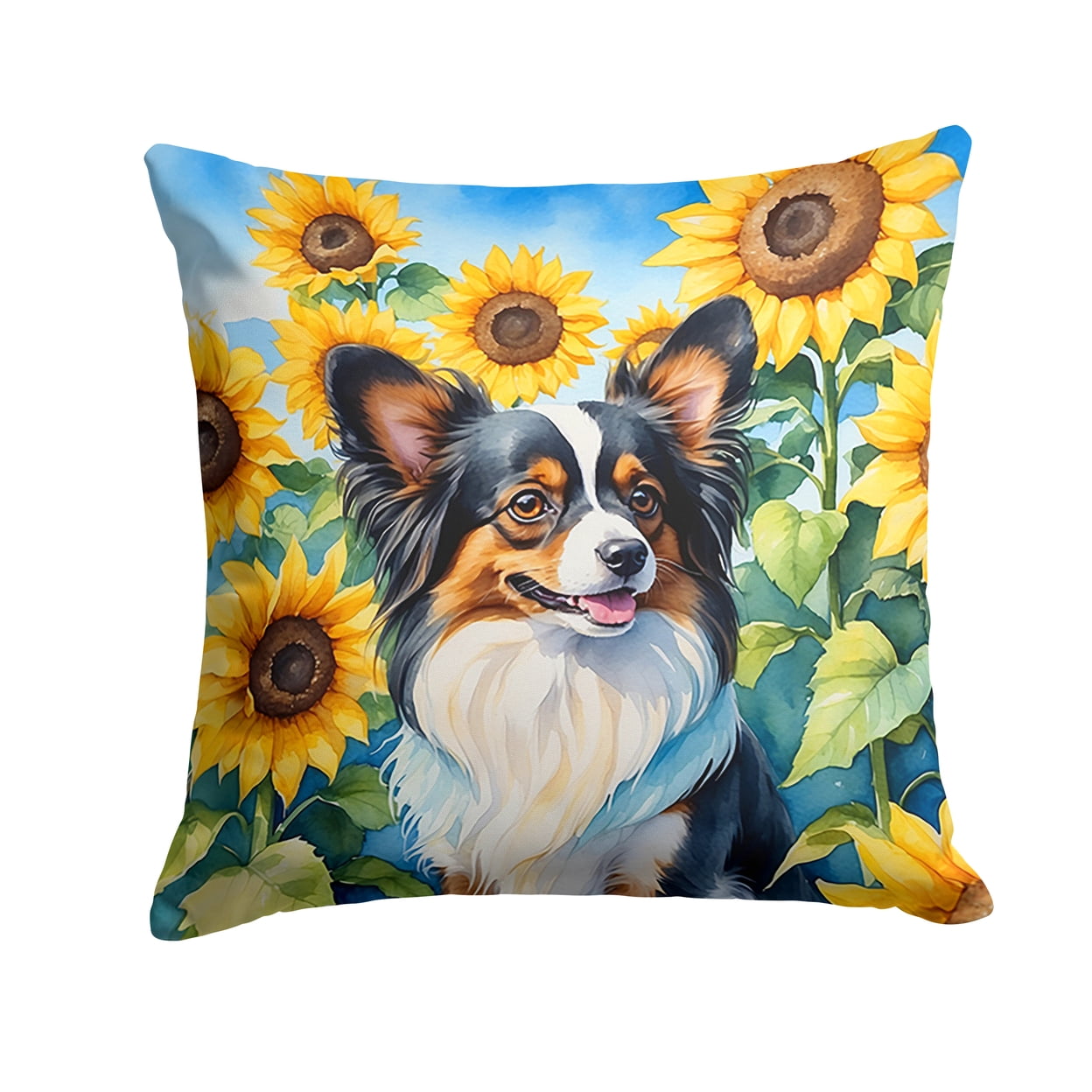 Papillon in Sunflowers Throw Pillow 18 in x 18 in