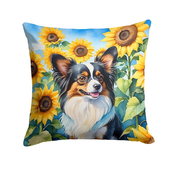 Papillon in Sunflowers Throw Pillow 18 in x 18 in