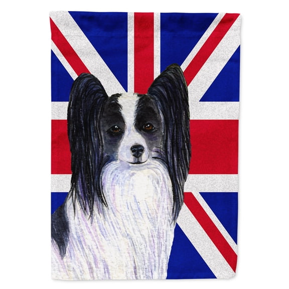 Papillon with English Union Jack British Flag Garden Flag