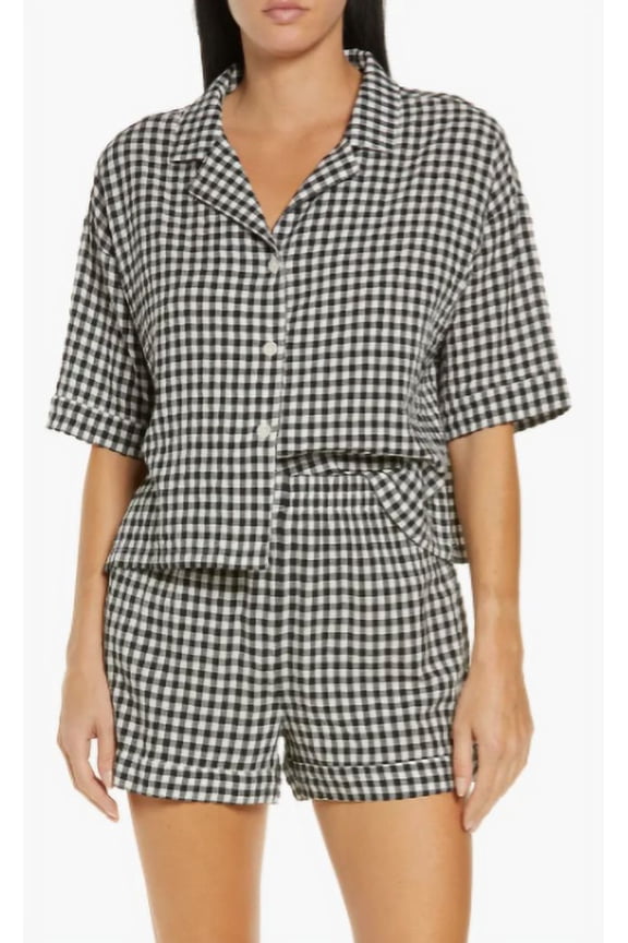 Papinelle BLACK/WHITE Gingham Woven Boxer Pajama Set, US Large