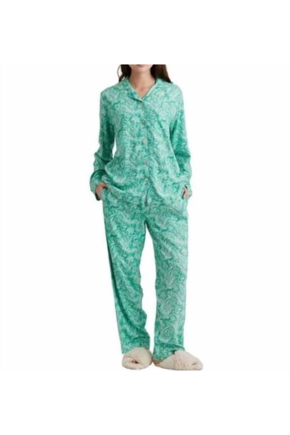 Papinelle Women's Green Sophia Paisley Print Brushed Jersey Pajamas, M