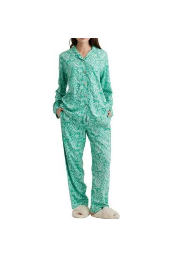 Papinelle Women's Green Sophia Paisley Print Brushed Jersey Pajamas, Small