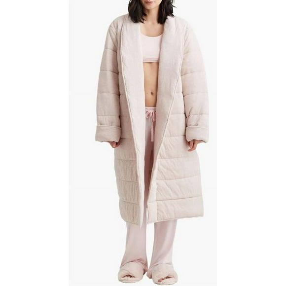 Papinelle Women's Pink Cuddle Oversize Cotton Midi Puffer Robe, XL/2XL