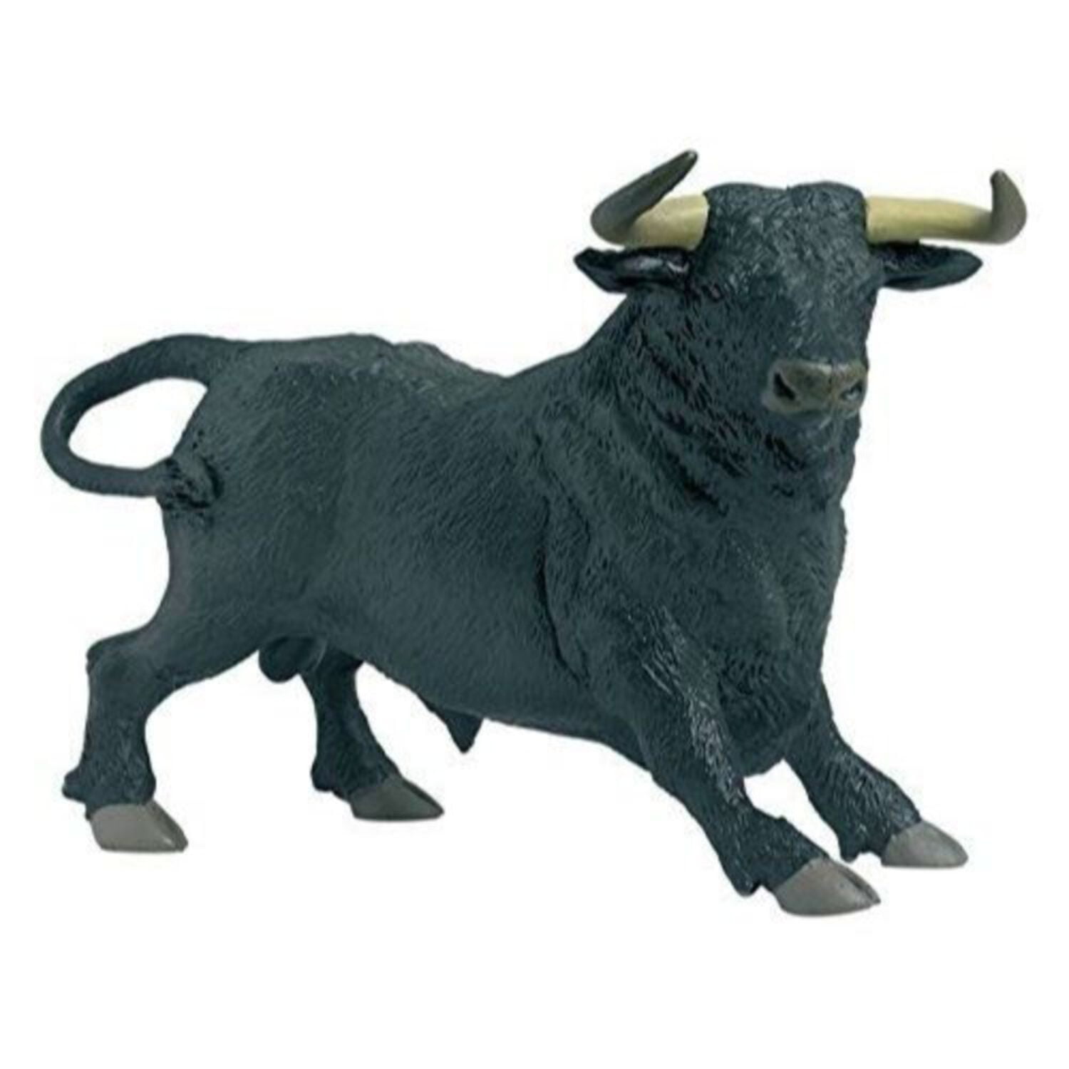 Hand-Painted Black and Beige Farmyard Bull Figurine