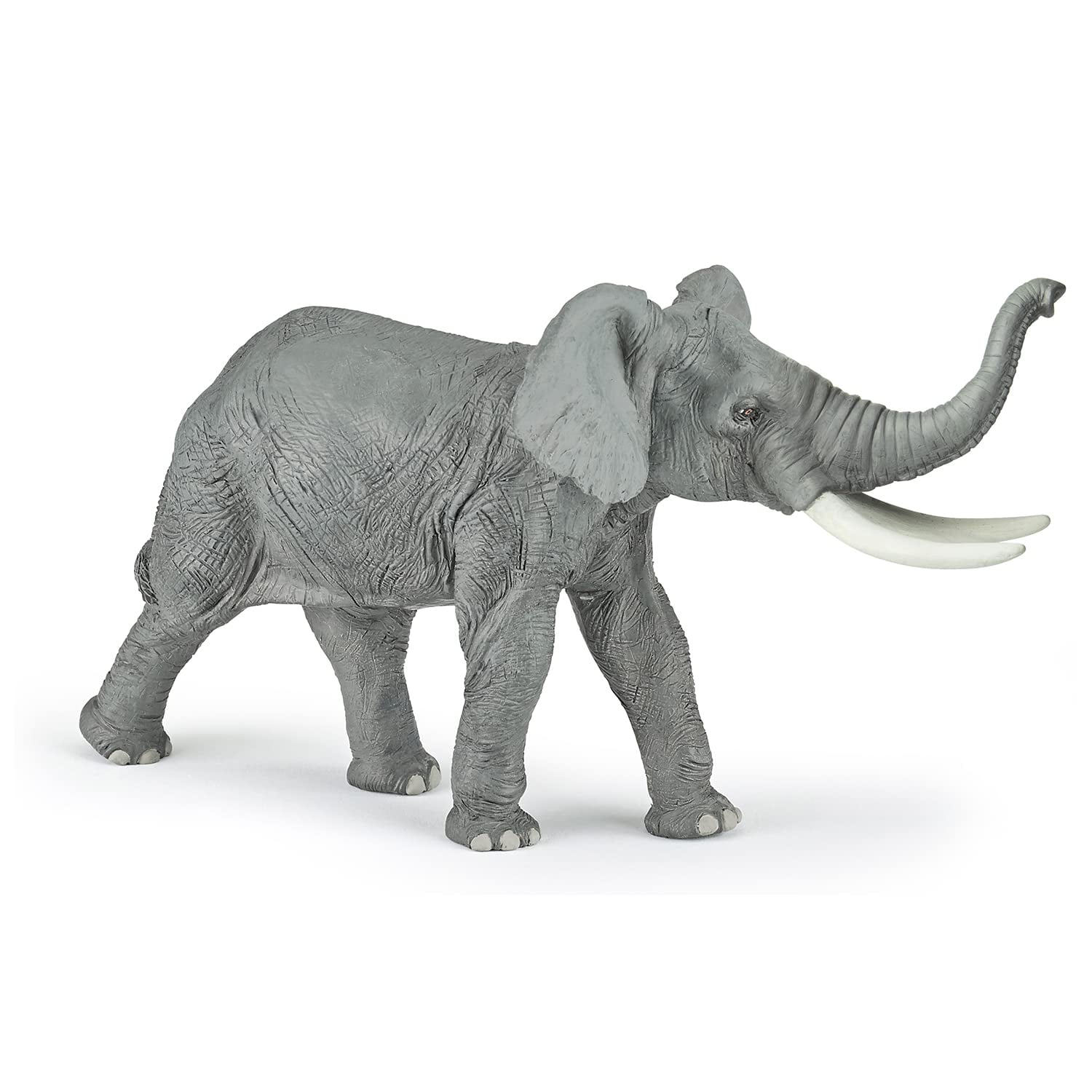 Hand-Painted Gray Elephant Figurine with Ivory Tusks