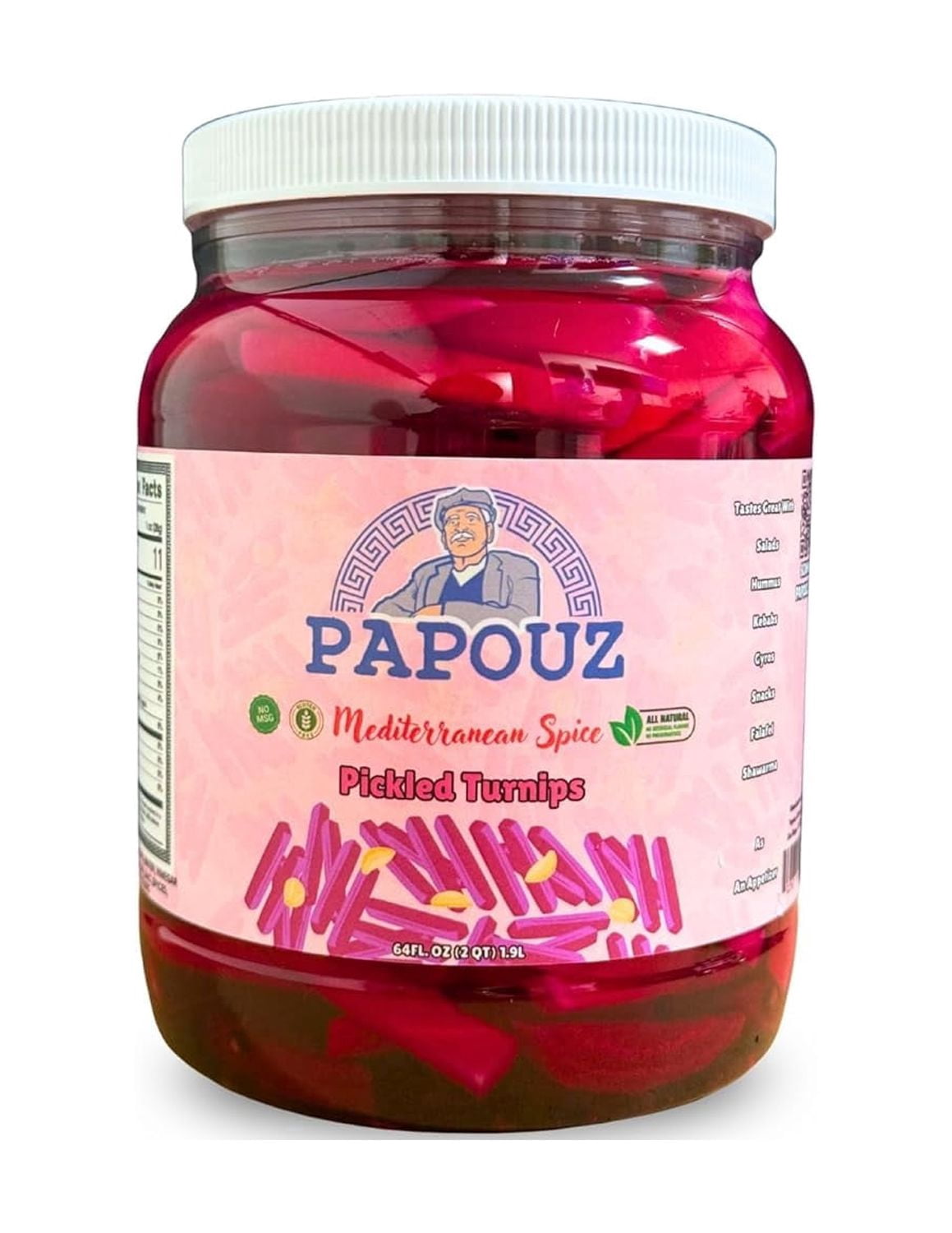 Papouz 64 FL OZ Pickled Turnips All Natural Family Recipe, Premier Product, Low Calorie, Gluten Free, Fat Free, No Preservatives, Low Sugar