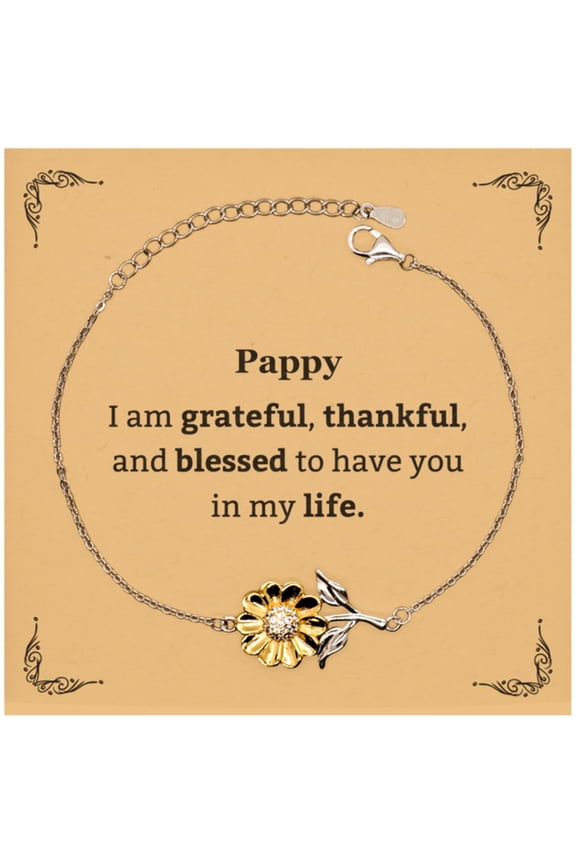 Pappy Appreciation Gifts, I am grateful, thankful, and blessed, Thank You Sunflower Bracelet for Pappy, Birthday Inspiration Gifts for Pappy