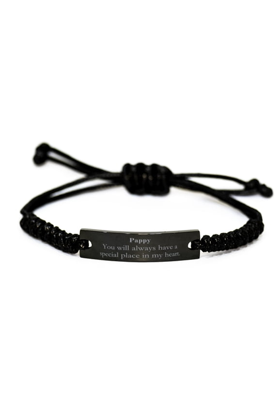 Pappy Black Rope Bracelet Engraved with Unique Quote, Perfect Gift for Him, Birthday, Fathers Day, Pappy You will always have a special place in my heart.