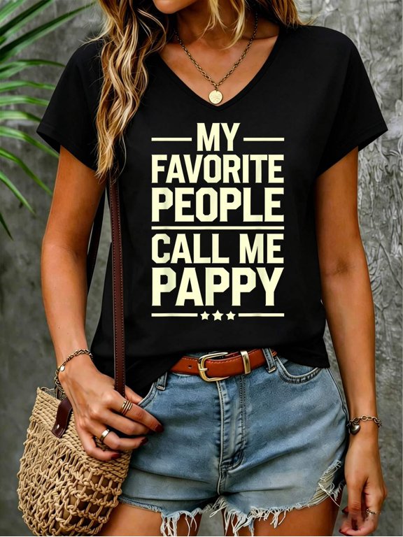 Pappy Design for Grandpa from Grandkids Father's Day Pappy V Neck T-Shirt Cotton Women's V Neck Graphic Tee, Casual Short Sleeve Shirt,Vacation Outfit