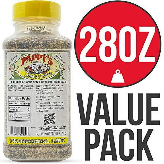 Pappy's Choice Seasonings - Lemon Pepper. Perfect for bbq and smoked brisket, steak, beef, chicken, fajita, hogs, rib, seafood, bagel, popcorn, jerk, pizza and more.