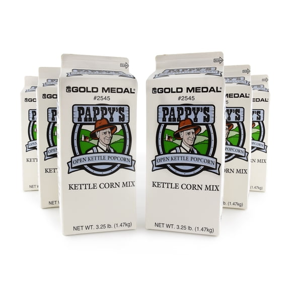 Gold Medal Pappy's Kettle Corn Popcorn Mix, 3.25 lb, 6 Count, Sweet and Salty Glaze for Any Kettle Popper