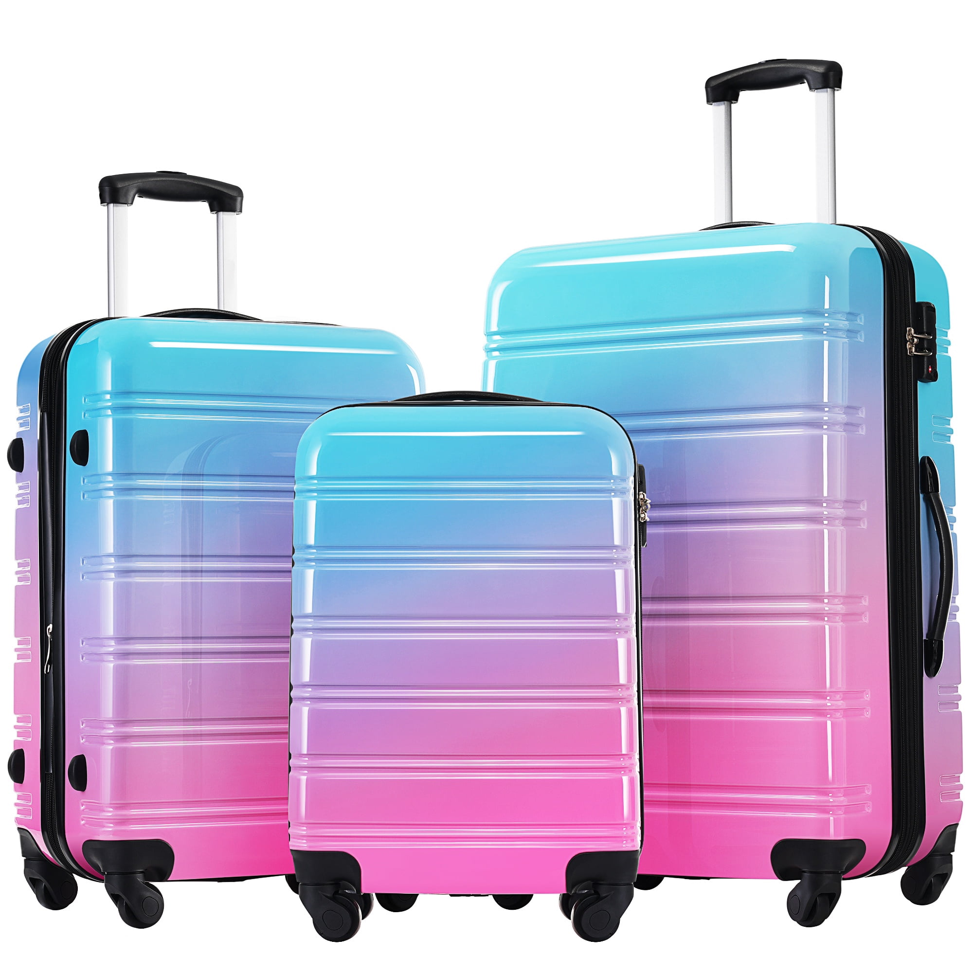 PAPROOS 3-Piece Luggage Set (20"/24"/28"), Hardshell Lightweight Suitcase with TSA-Lock and Spinner Wheels, Expandable Travel Luggage for School, Travel, Blue+Red