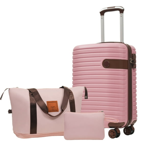 PAPROOS Luggage Sets, 3 Piece Carry on Luggage with Spinner Wheels and Bags, Lightweight Hardshell Suitcase Set with TAS Lock, ABS 20 inch Luggage for Travel, Pink