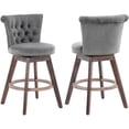 thumbnail image 1 of PAPROOS Bar Stools Set of 2, 26" Swivel Counter Height Bar Stools with Back, Upholstered Velvet Kitchen Island Counter Height Chair with Button Tufted Back, Nailhead Trim and Wood Legs, Grey, 1 of 10